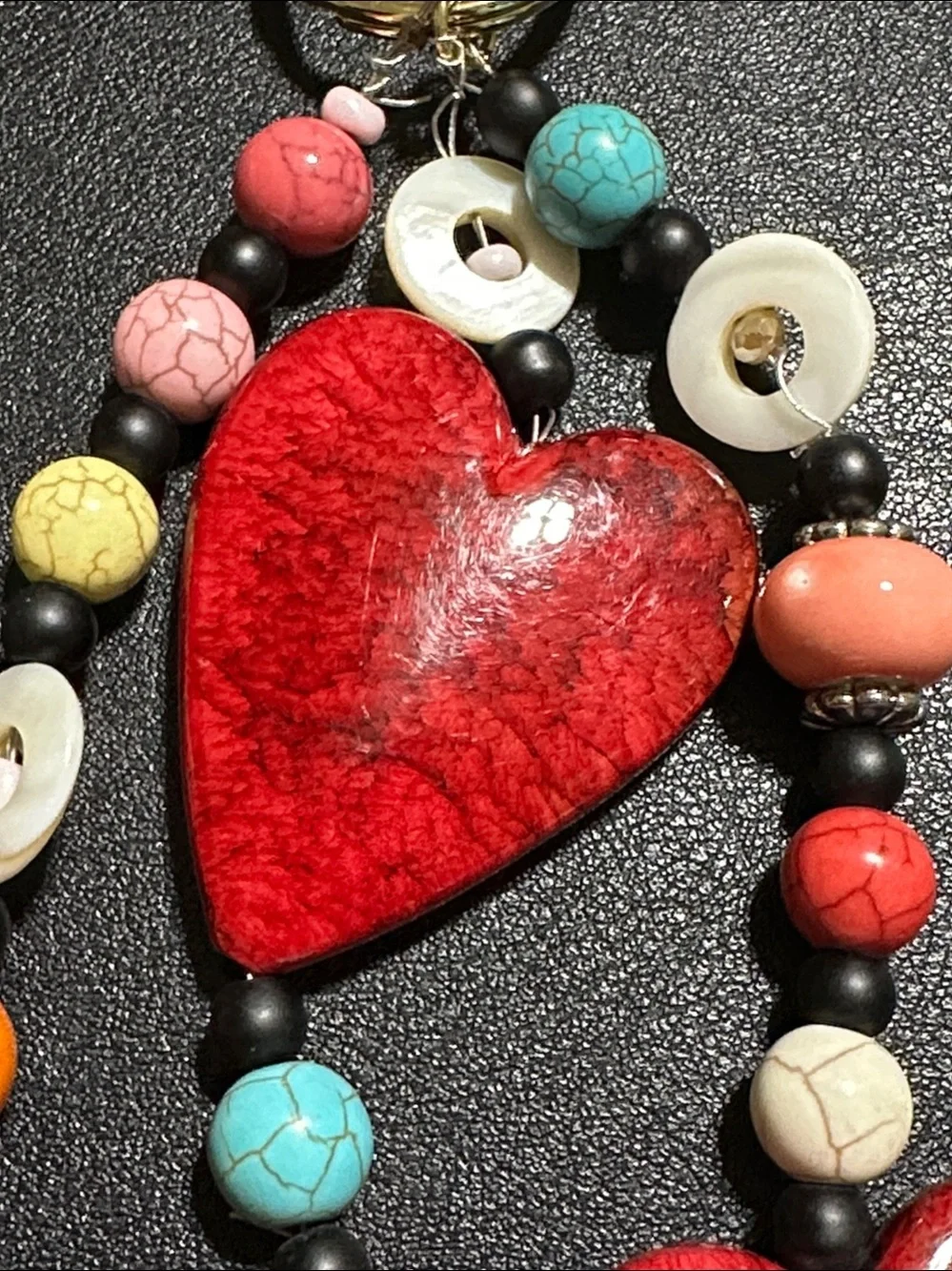 224.  Hearts Mixed Material Beaded Gold Tone Key Chain / Bag Charm